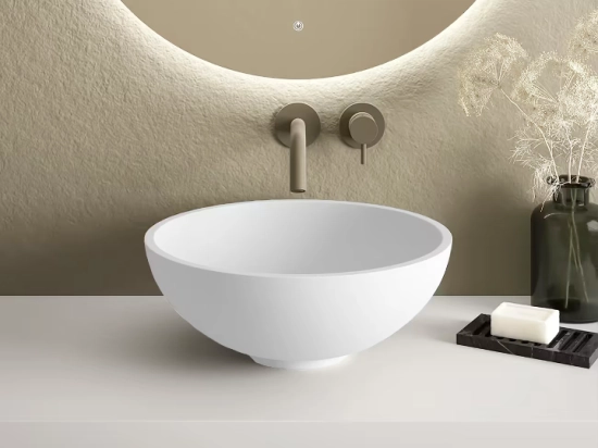 Vasque lavabo, à poser, Finition blanc ou de couleurs, forme ronde offre un espace généreux, Matière Résine Solid-Surface, Taille Ø42 x 16 cm - LIVRAISON OFFERTE